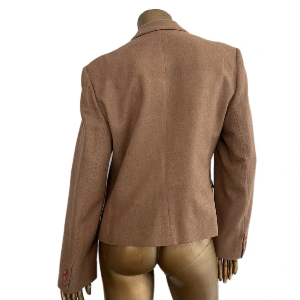 Vintage Evan Picone Classic Tan Wool Short Blazer size 14, union label 40” bust